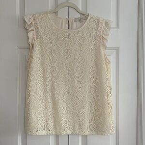 LOFT Cream Lace Blouse with Ruffle Sleeves
